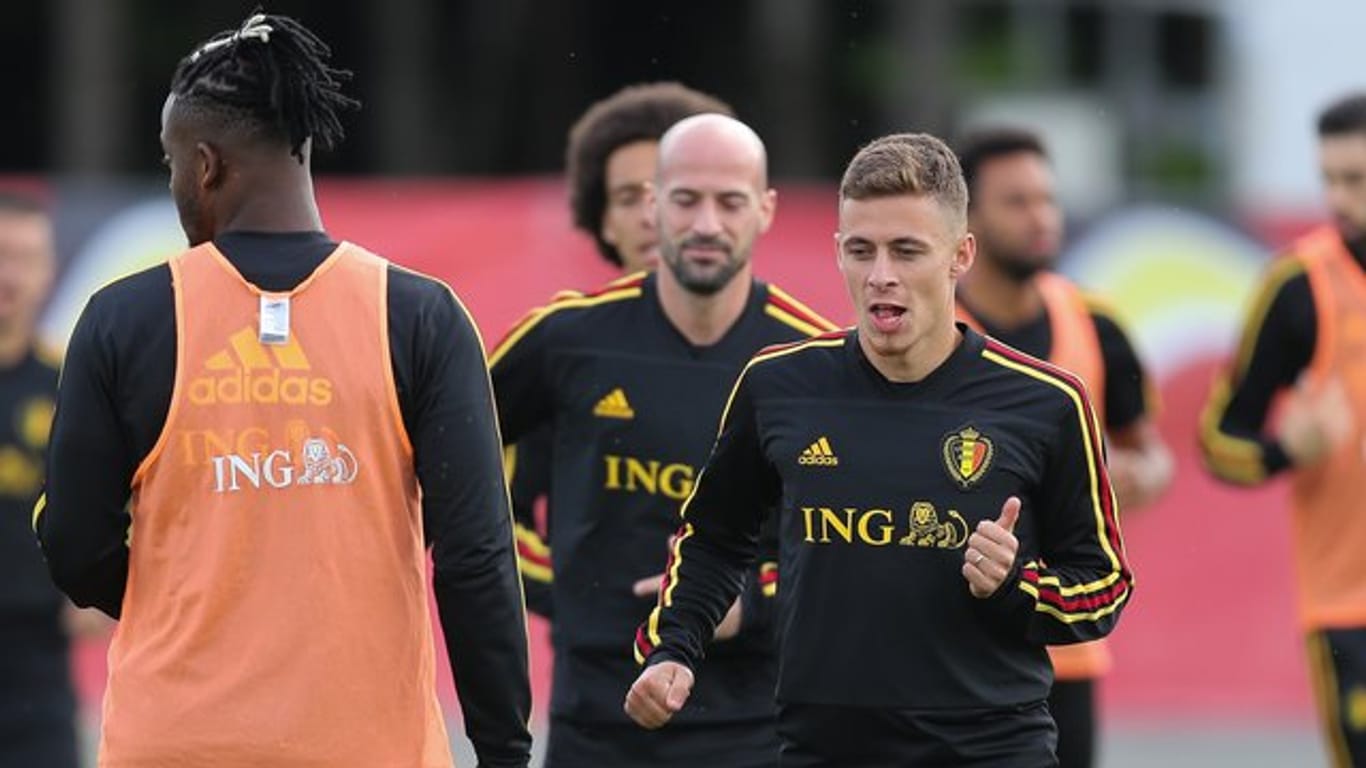 Thorgan Hazard (r) beim Training mit Belgiens WM-Team.