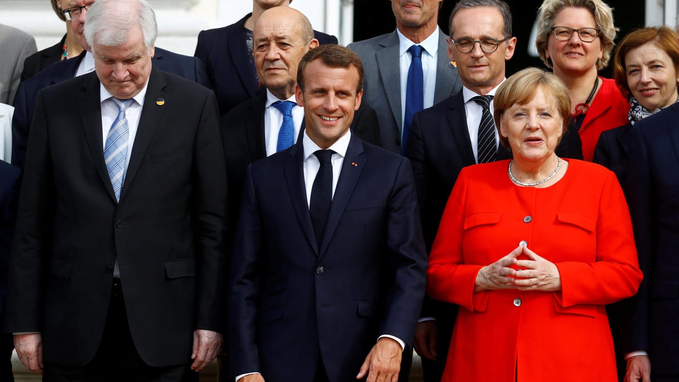 Angela Merkel, Emmanuel Macron, Horst Seehofer in Meseberg