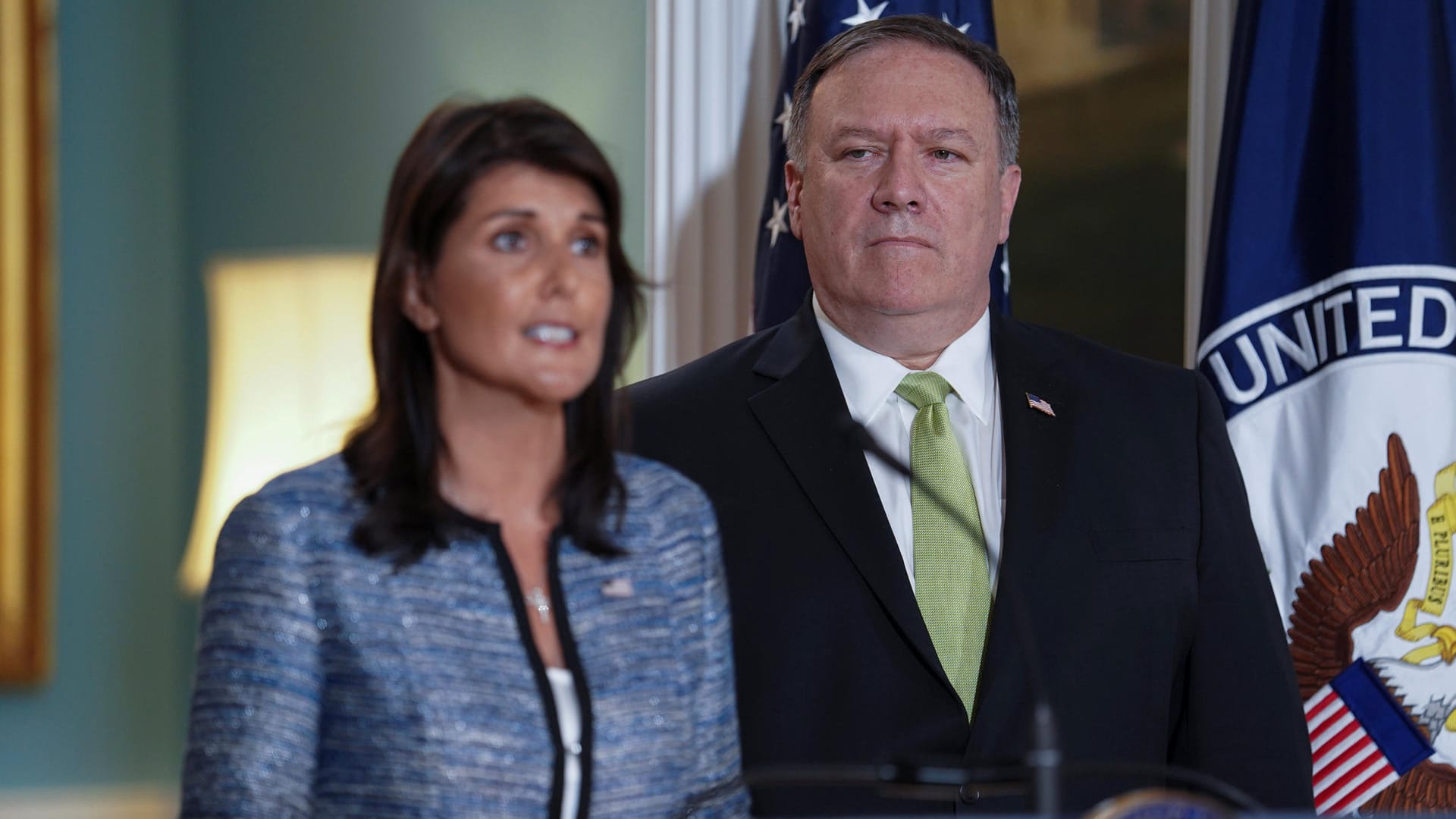 Die UN-Botschafterin der USA, Nikki Haley, und US-Außenminister Mike Pompeo: Die USA sind aus dem UN-Menschenrechtsrat ausgetreten. Die UN-Botschafterin der USA, Nikki Haley, und US-Außenminister Mike Pompeo: Die USA sind aus dem UN-Menschenrechtsrat ausgetreten.