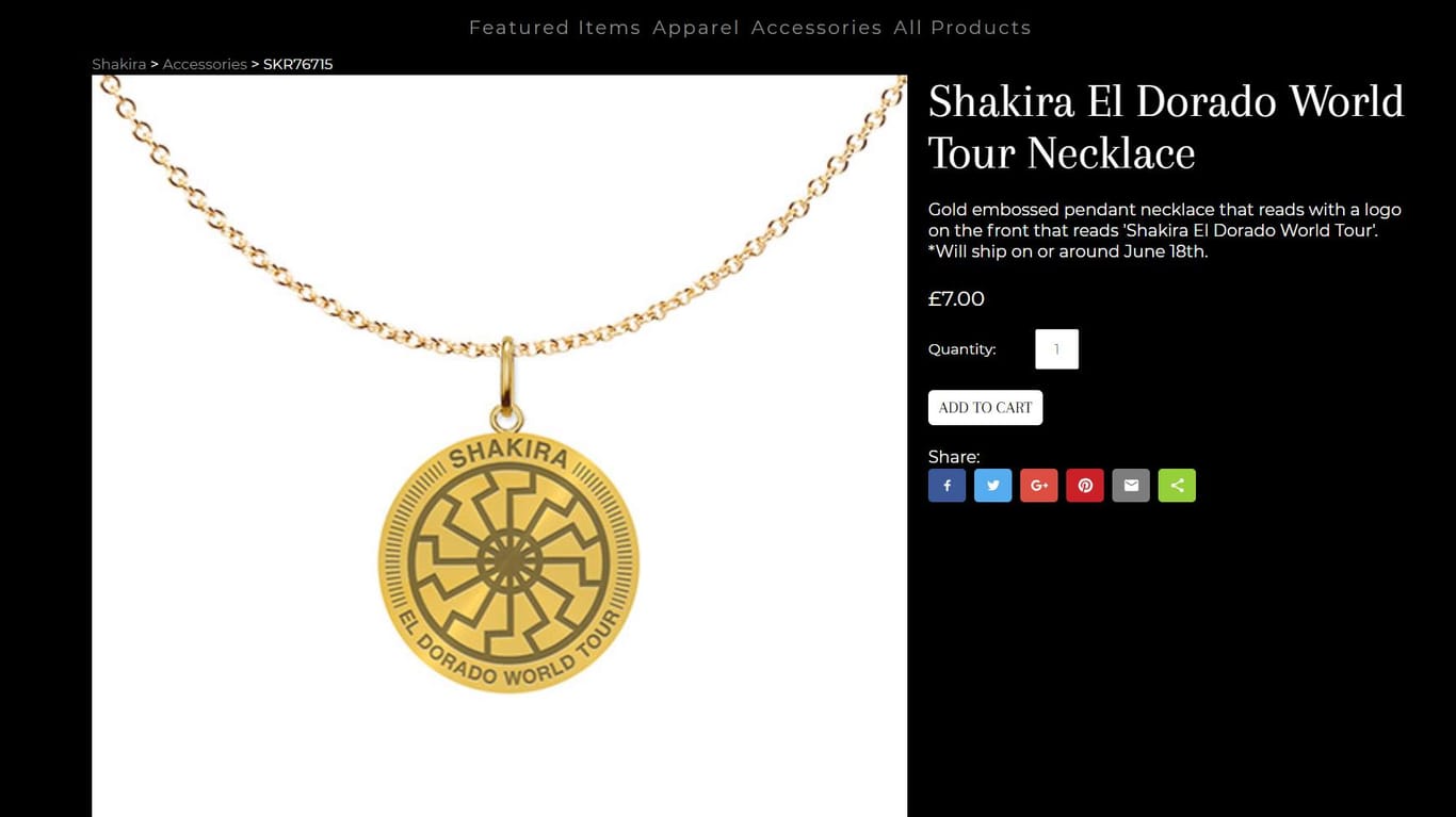 Im Fanshop zur "El Dorado"-Welttournee von Shakira ist auch diese Kette mit dem Symbol der "Schwarzen Sonne".