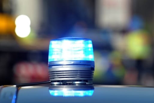 Das Blaulicht eines Streifenwagens leuchtet: Ein Passant hat in einem Gebüsch in Südhessen einen toten Mann gefunden.