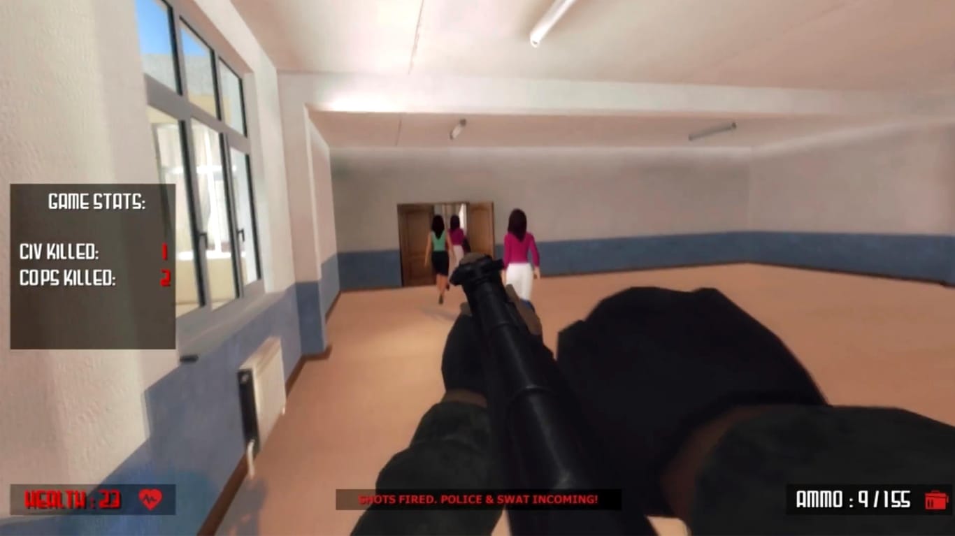 Szene aus dem Videospiel "Active Shooter": Der Spieler kann sich entscheiden, ob er eine Schule angreift oder verteidigt.