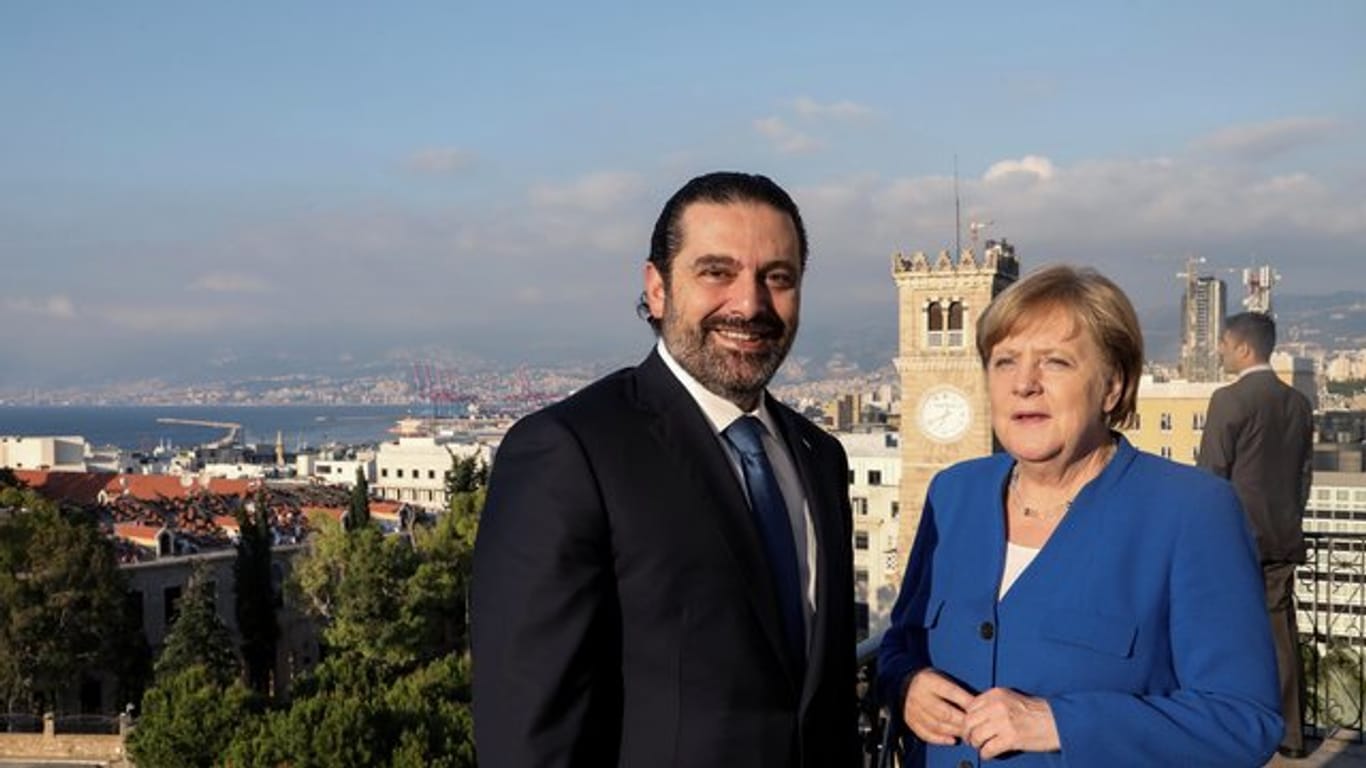 Der libanesische Ministerpräsident Saad Hariri empfängt Kanzlerin Angela Merkel in Beirut.
