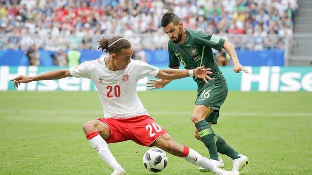 Erlebt bei der WM ein Auf und Ab: Dänemarks Bundesliga-Legionär Yussuf Poulsen. Erlebt bei der WM ein Auf und Ab: Dänemarks Bundesliga-Legionär Yussuf Poulsen.