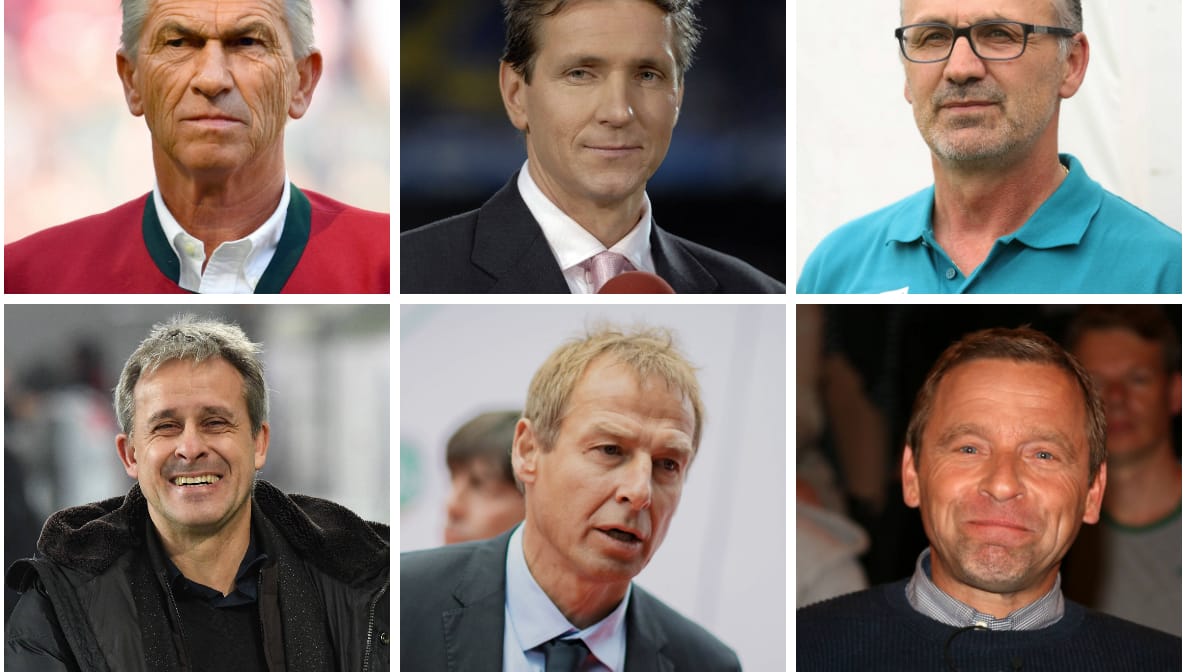 Sehen gegen Schweden gute Chancen für die deutsche Mannschaft (i. Uhrzeigersinn v. o. r.): Klaus Augenthaler, Bodo Illgner, Jürgen Kohler, Thomas Häßler, Jürgen Klinsmann und Pierre Littbarski. Sehen gegen Schweden gute Chancen für die deutsche Mannschaft (i. Uhrzeigersinn v. o. r.): Klaus Augenthaler, Bodo Illgner, Jürgen Kohler, Thomas Häßler, Jürgen Klinsmann und Pierre Littbarski.