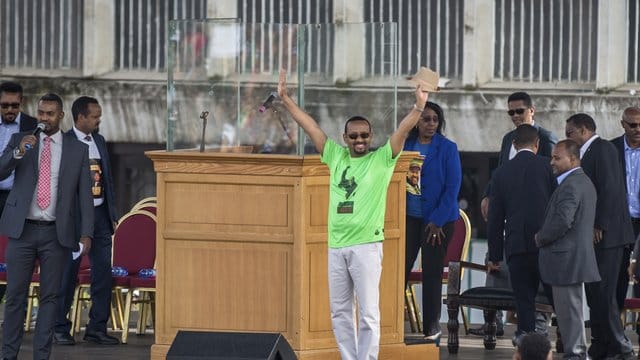 Abiy Ahmed, Ministerpräsident von Äthiopien, bei einer Wahlkampfveranstaltung. Abiy Ahmed, Ministerpräsident von Äthiopien, bei einer Wahlkampfveranstaltung.