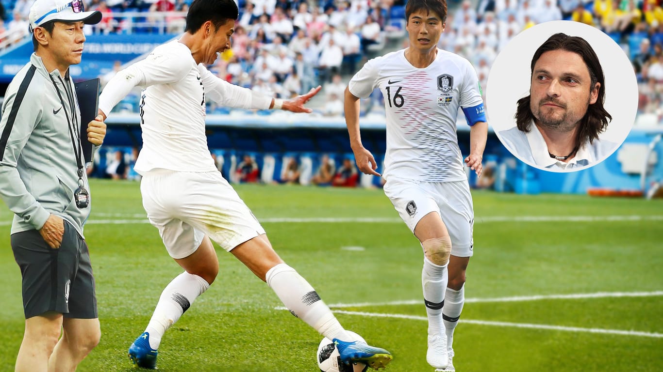 Für Lutz Pfannenstiel (r.) die Protagonisten bei Südkorea (v. l.): Trainer Tae-Yong Shin, Angreifer Heung-Min Son und Kapitän Sung-Yong Ki.