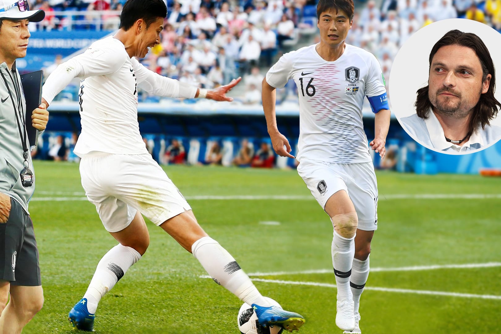 Für Lutz Pfannenstiel (r.) die Protagonisten bei Südkorea (v. l.): Trainer Tae-Yong Shin, Angreifer Heung-Min Son und Kapitän Sung-Yong Ki.