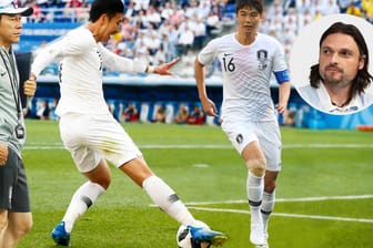 Für Lutz Pfannenstiel (r.) die Protagonisten bei Südkorea (v. l.): Trainer Tae-Yong Shin, Angreifer Heung-Min Son und Kapitän Sung-Yong Ki.