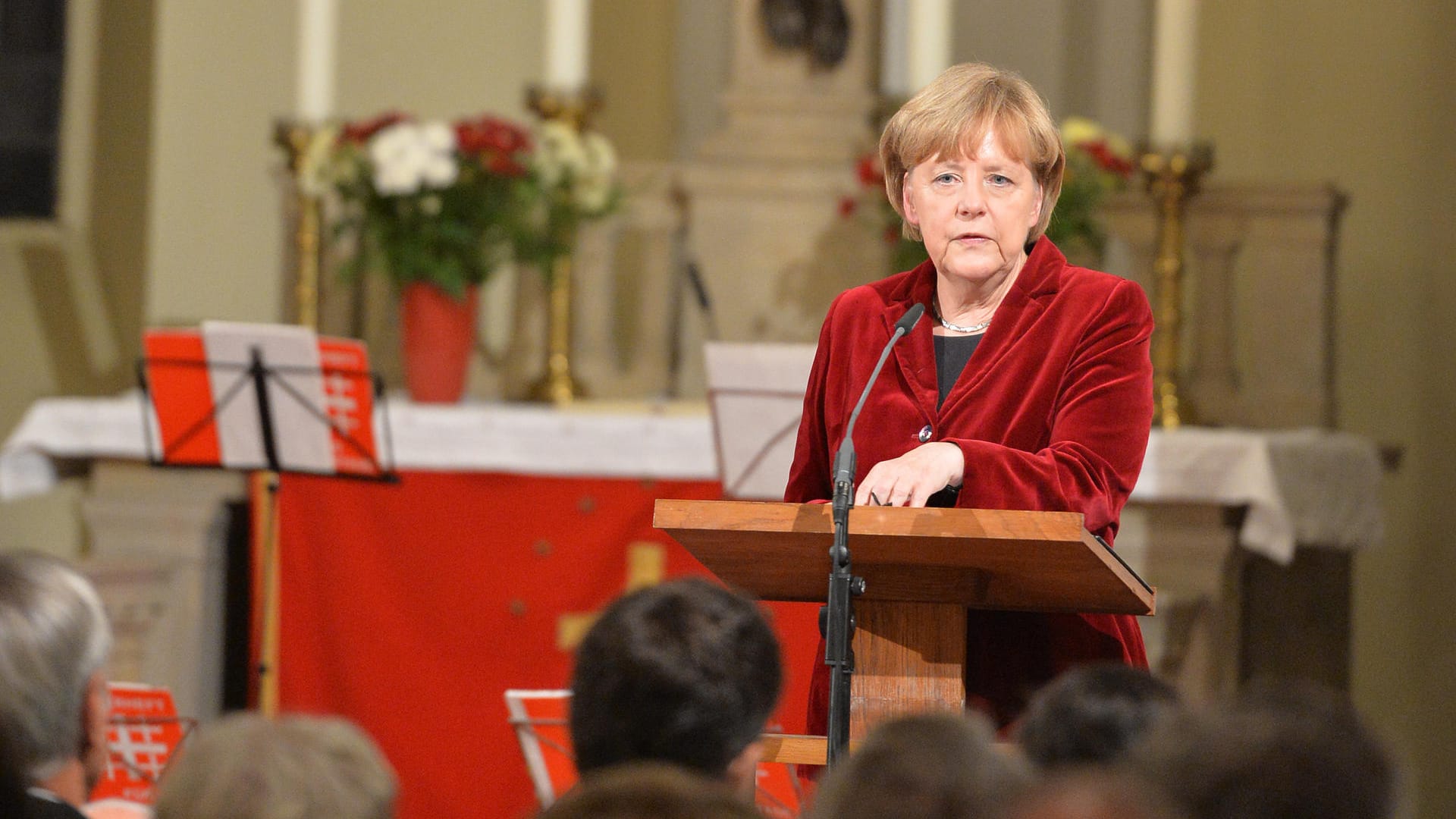 Bundeskanzlerin Angela Merkel (CDU) bei einer Veranstatung in der Marie-Magdalenen-Kirche in ihrer Kindheitsstadt Templin (Brandenburg). Der Rat hat nun beschlossen, sie zur Ehrenbürgerin zu ernennen.