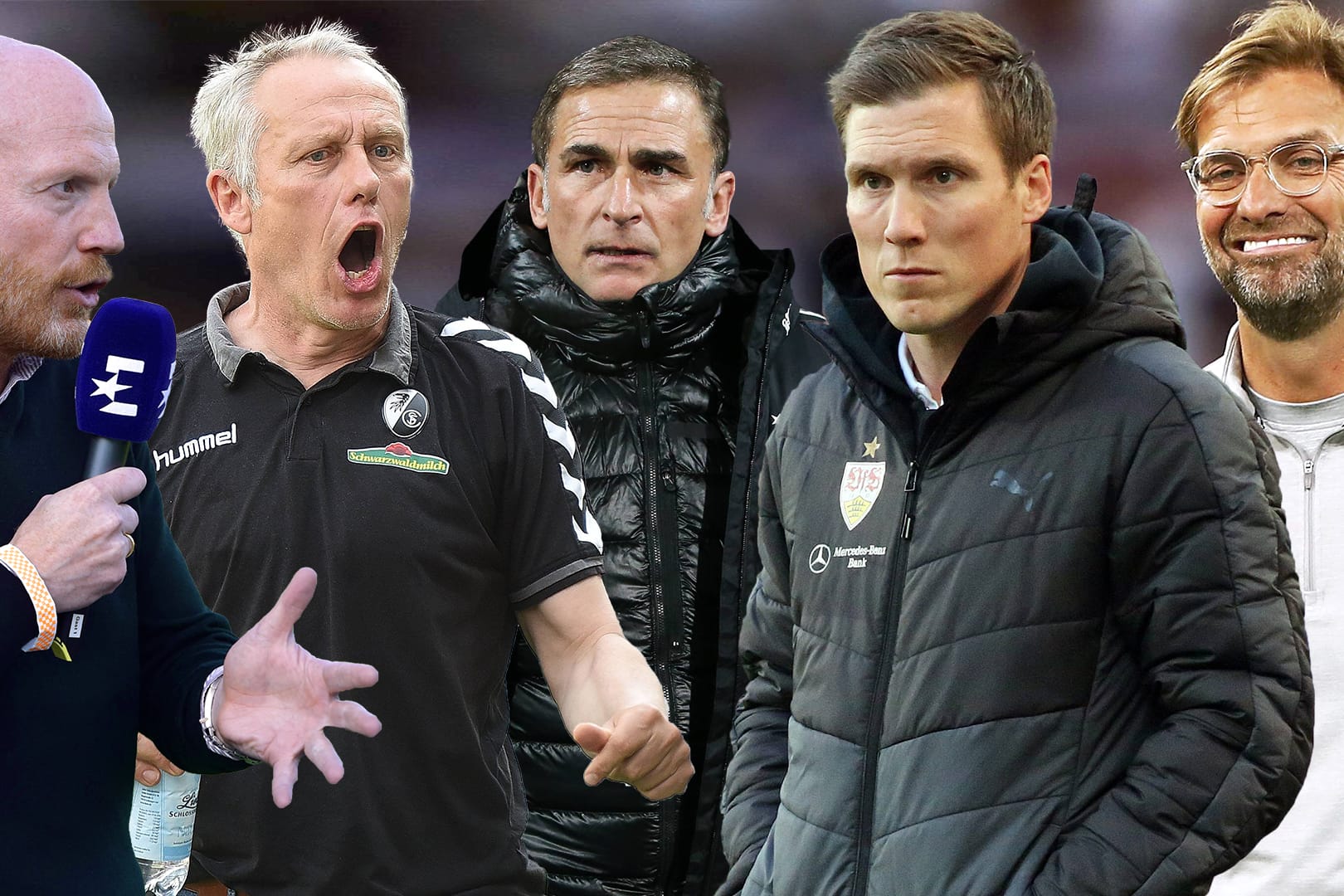 Matthias Sammer (v.l.), Christian Streich, Stefan Kuntz, Hannes Wolf und Jürgen Klopp: Sie werden alle als mögliche Löw-Nachfolger gehandelt, sollte der tatsächlich zurücktreten.