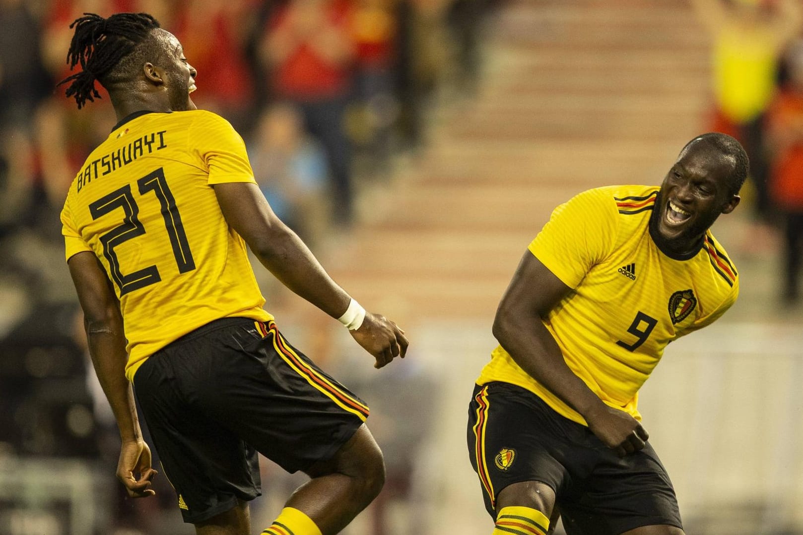 Michy Batshuayi (l.) und Romelu Lukaku feiern einen Treffer gegen Costa Rico. Gerade Lukaku spielt bisher eine überragende WM und hat mit vier Treffern Chancen auf die Torjägerkrone in Russland.