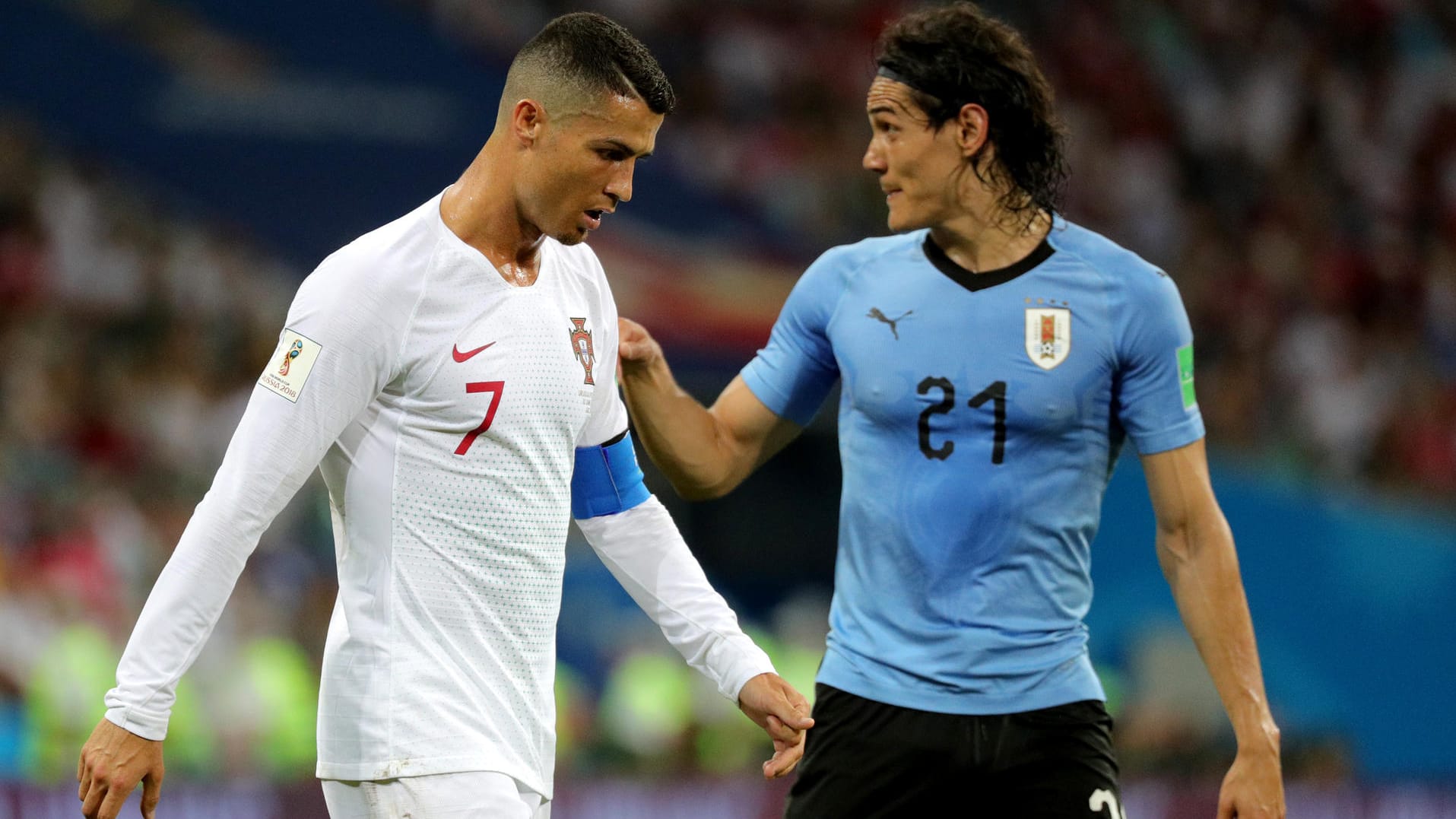 Unterschiedliche Gefühlswelten: Portugals Cristiano Ronaldo (li.) und Uruguays Edinson Cavani.