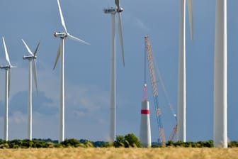 Hinter bereits bestehenden Windenergieanlagen im Landkreis Oder-Spree wird ein neues 200 Meter hohes Windrad errichtet.
