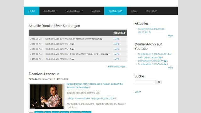 Alte Folgen von Jürgen Domians Nacht-Talk stehen im Domianarchiv zum Anhören bereit. Alte Folgen von Jürgen Domians Nacht-Talk stehen im Domianarchiv zum Anhören bereit.