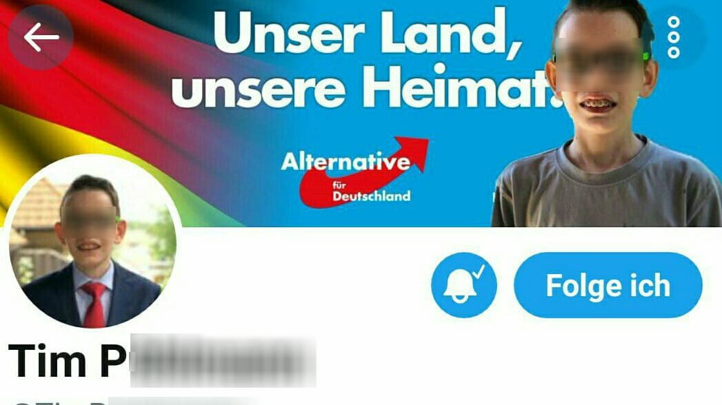 Tim P.: Ein Account vermeintlich von einem Kind, das AfD-Botschaften verbreitet.