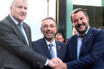 Handschlag mit Rechtsextremisten: Bundesinnenminister Horst Seehofer (l., CSU) mit seinen Amtskollegen Herbert Kickl (M., FPÖ) und Matteo Salvini (Lega) in Innsbruck.