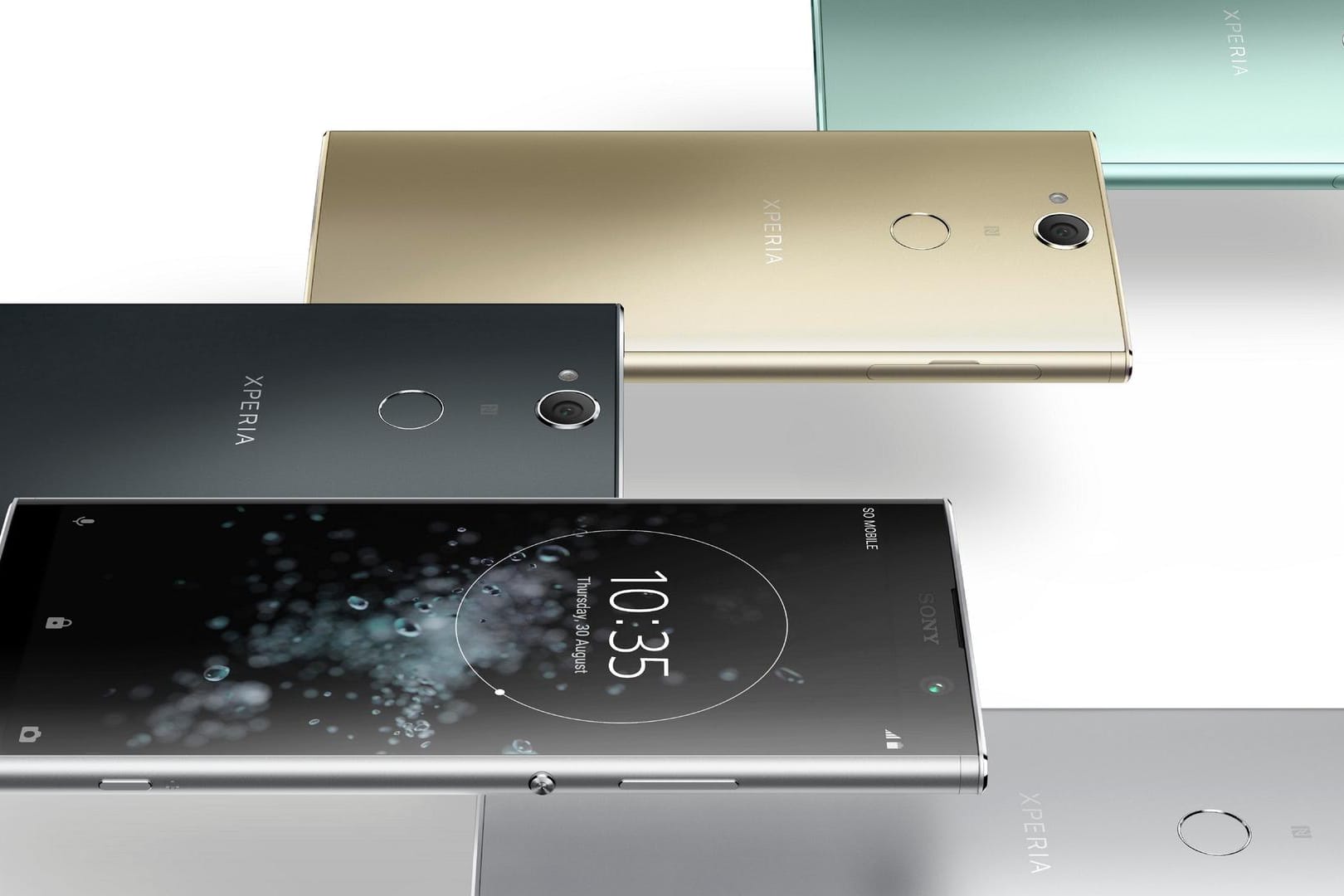Die Kunststoff-Rückseite des Sony Xperia XA2 Plus: Bunte Metall-Optik.