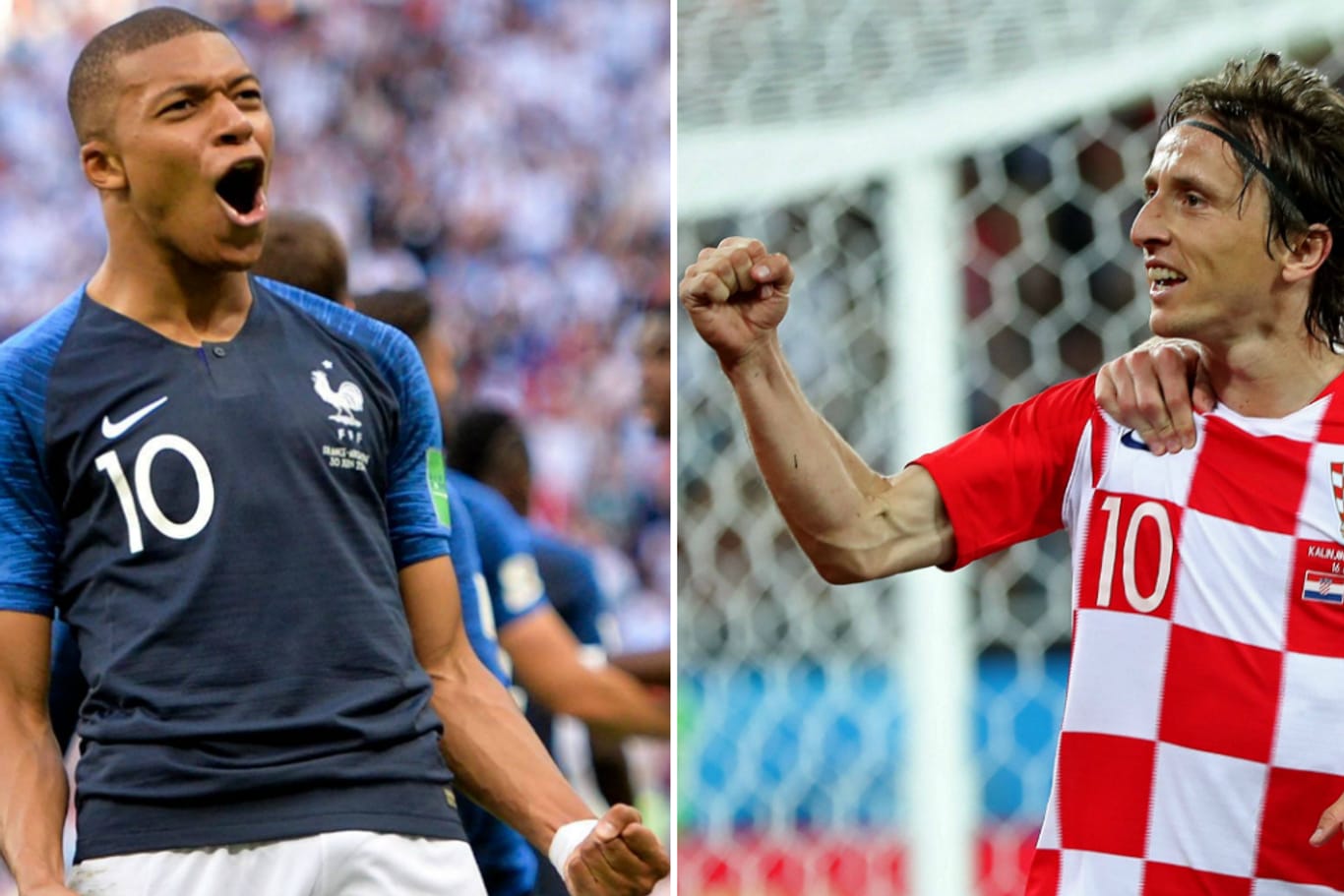 Duell um den Titel: Frankreichs Mbappé (li.) und Kroatiens Modric.