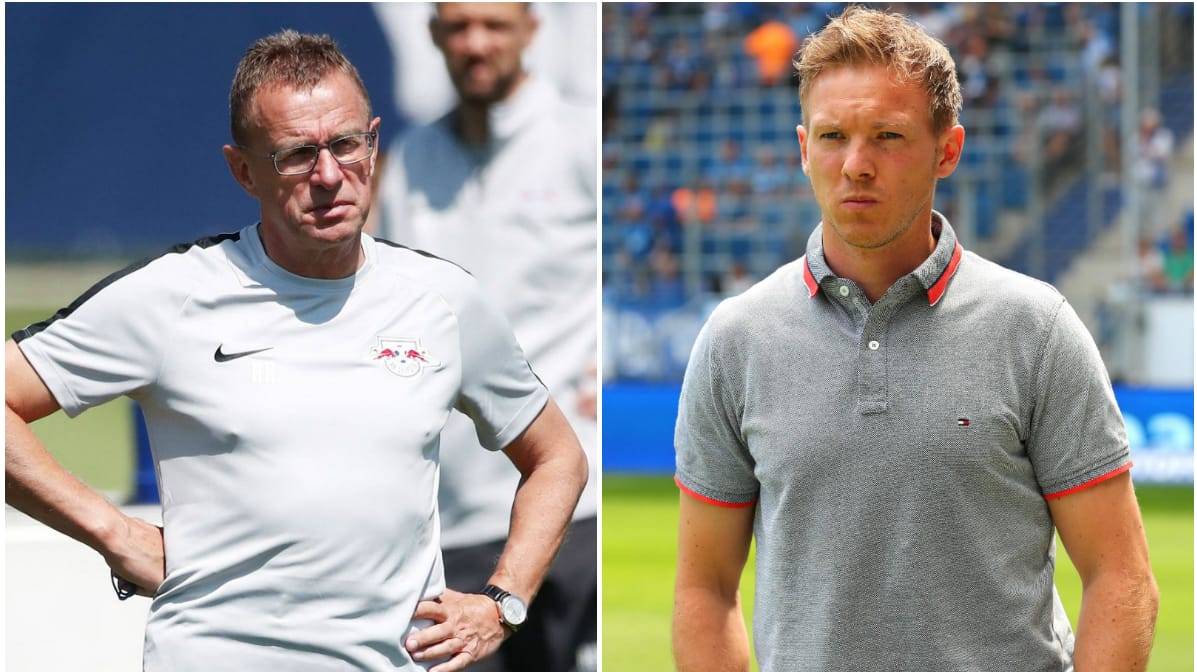 Bald Kollegen in Leipzig: Rangnick (li.) und Nagelsmann.