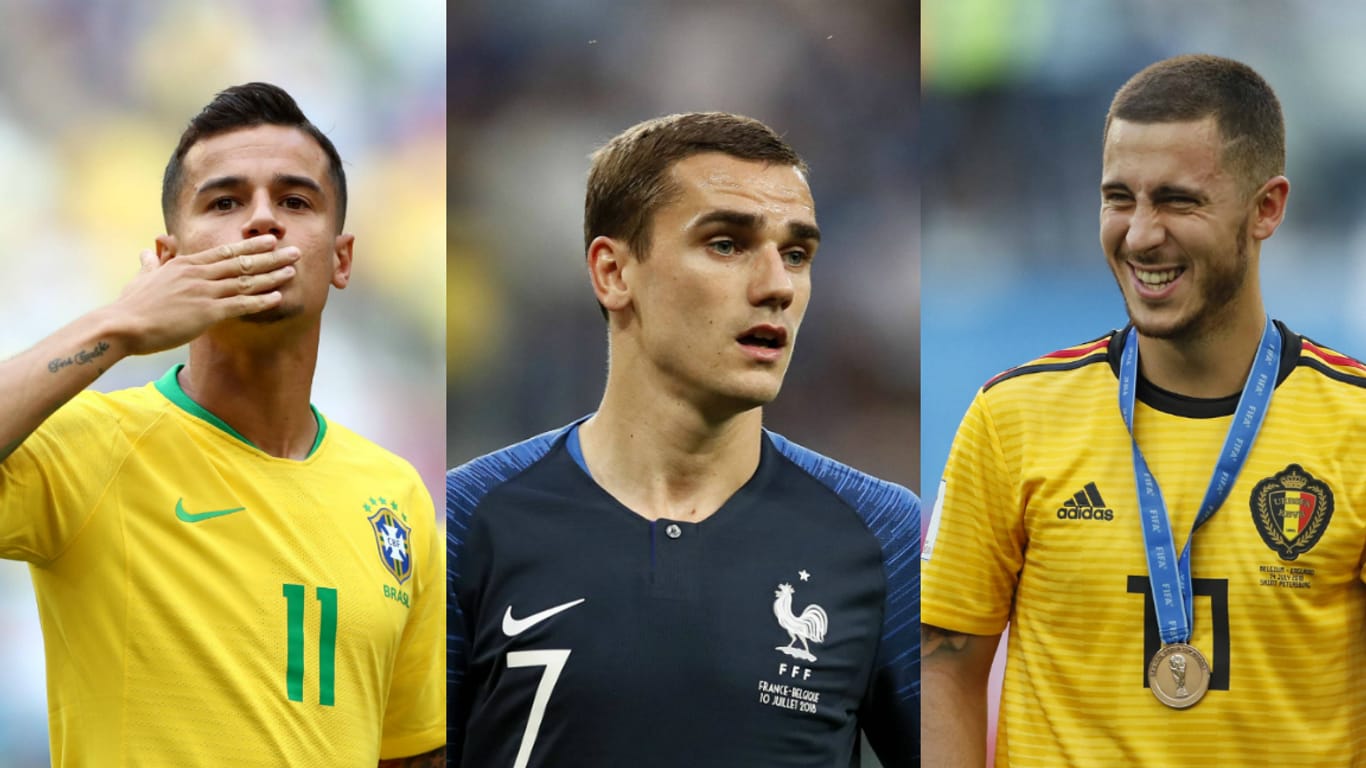 Philippe Coutinho (l.), Antoine Griezmann (m.) und Eden Hazard. Alle drei sind Teil der besten Elf des Turniers.