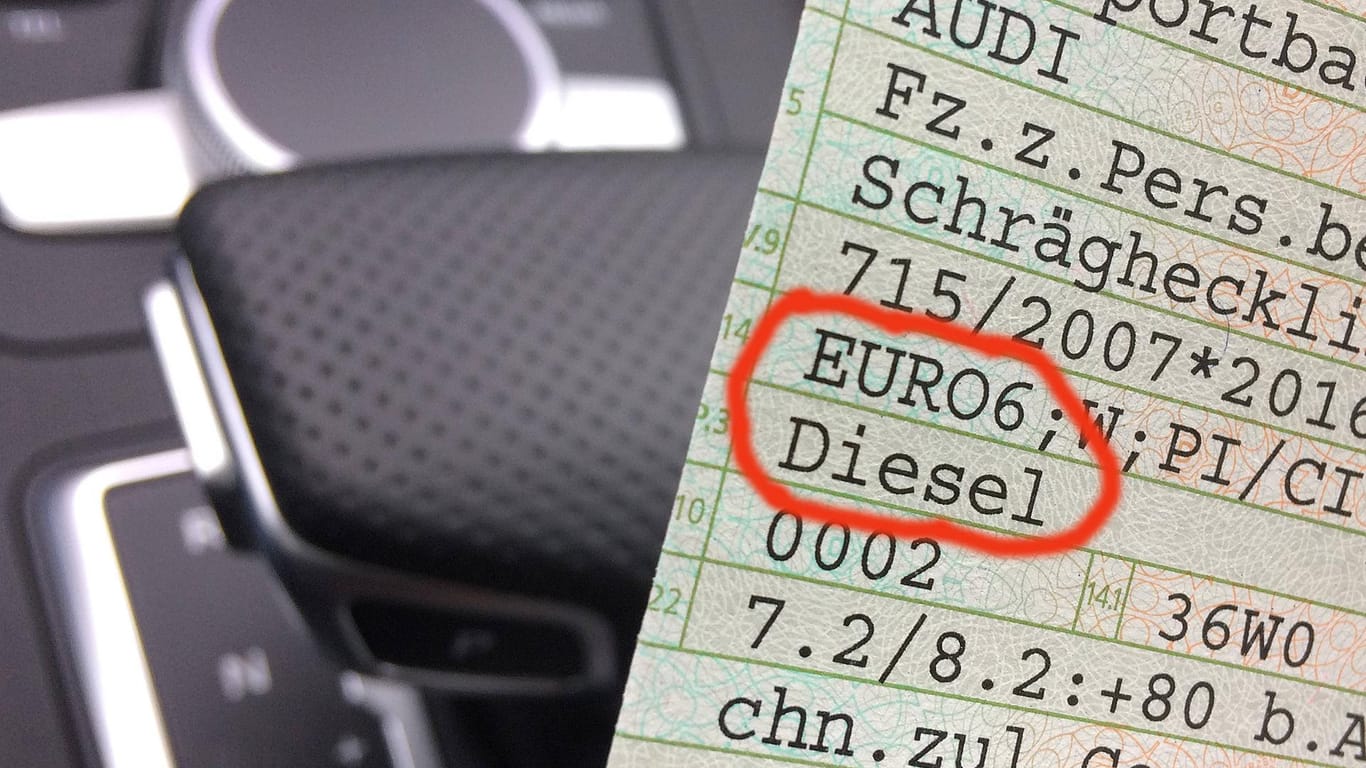 Fahrzeugschein eines Euro 6 Diesel: Der Punkt 14 weist auf die Schadstoffklasse hin.