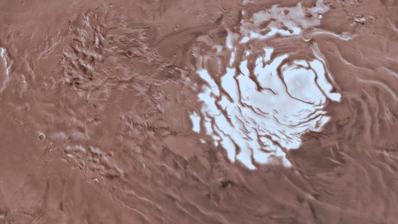 Die Computergrafik zeigt das Ebenengebiet des südlichen Marspols.