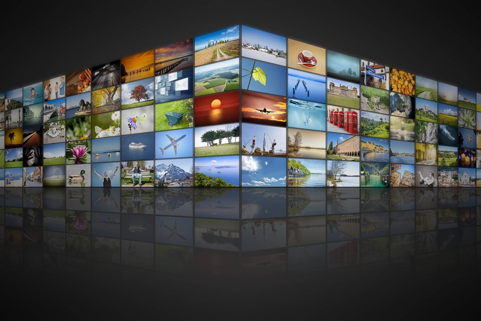 Eine Wand mit Bildschirmen: Pay-TV und Video-on-Demand haben in Deutschland fast acht Millionen Kunden (Symbolbild).