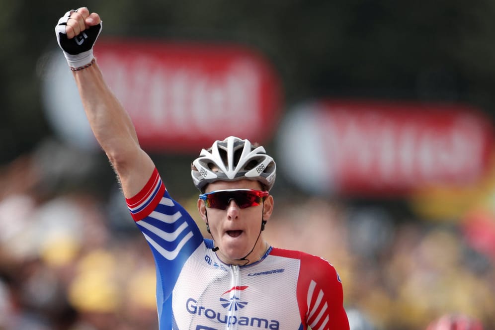 Tour de France: Arnaud Demare feiert seinen Sieg.