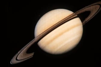 Der Saturn mit seinen Ringen, aufgenommen von der Sonde Voyager 1 der US-Raumfahrtbehörde NASA am 18.