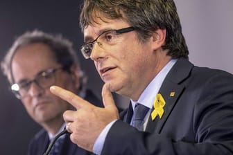 Carles Puigdemont auf einer Pressekonferenz mit Quim Torra, amtierender Regionalpräsident von Katalonien, in Brüssel.