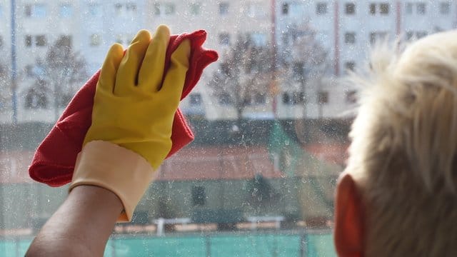 Mit Essig und Zitronensaft im Putzwasser lassen sich Kalkverschmutzungen vom Fenster entfernen.