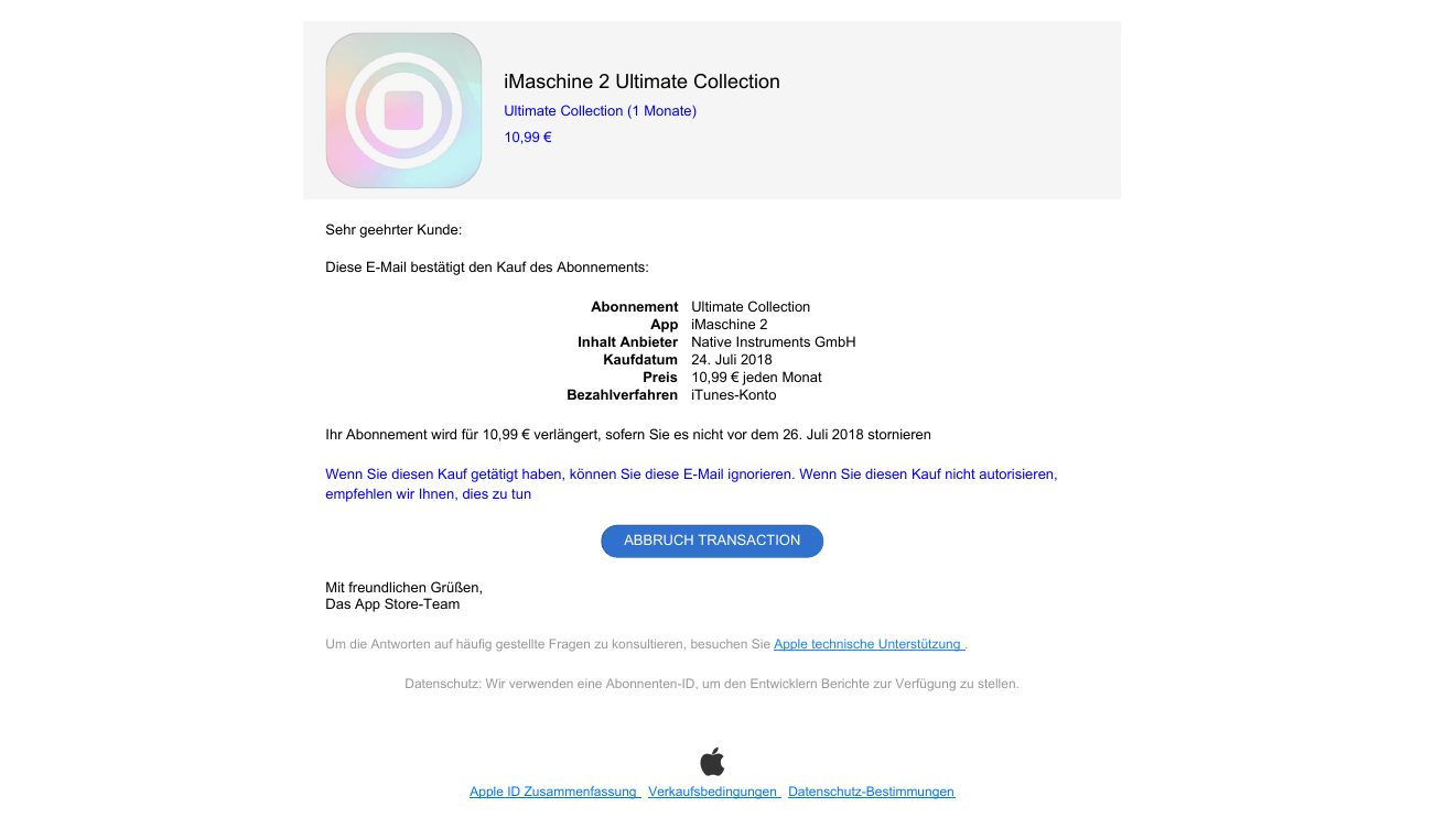 Falsche Rechnung: Mit dieser Mail wollen Unbekannte an Daten von Apple-Kunden.