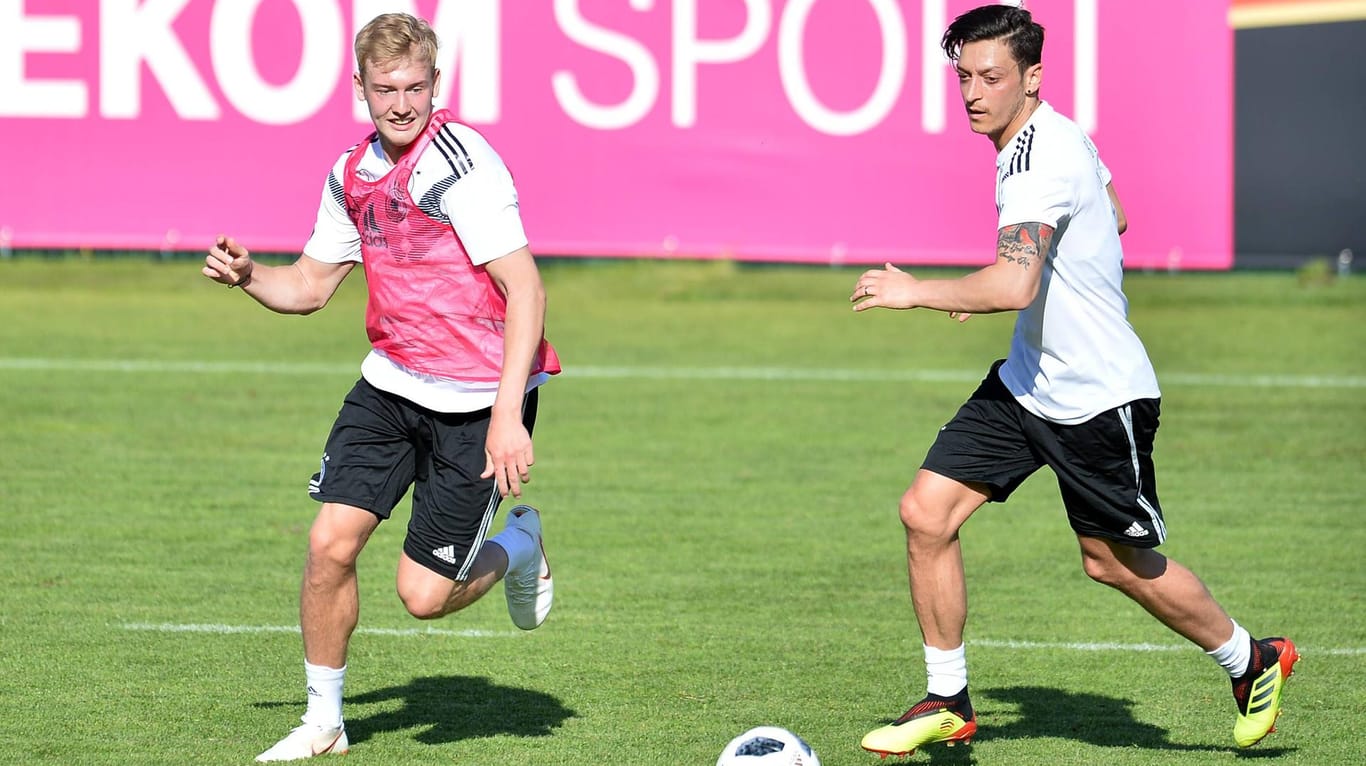 Brandt (l.) und Özil im Trainingslager der Nationalelf in Südtirol: "Mesut ist auf keinen Fall der Grund dafür, dass wir ausgeschieden sind."