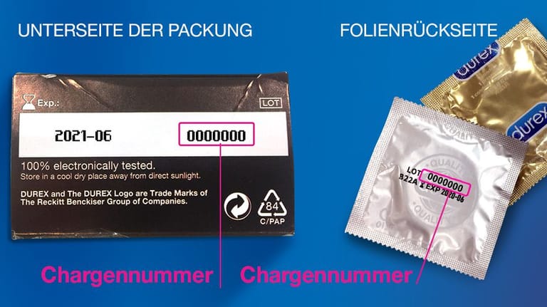 Durex-Kondome: Wo die Chargennummer zu finden ist.