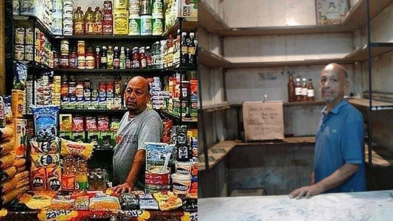 Das Foto eines Ladenbetreibers in Caracas geht als Beispiel für die katastrophale Lage um die Welt.