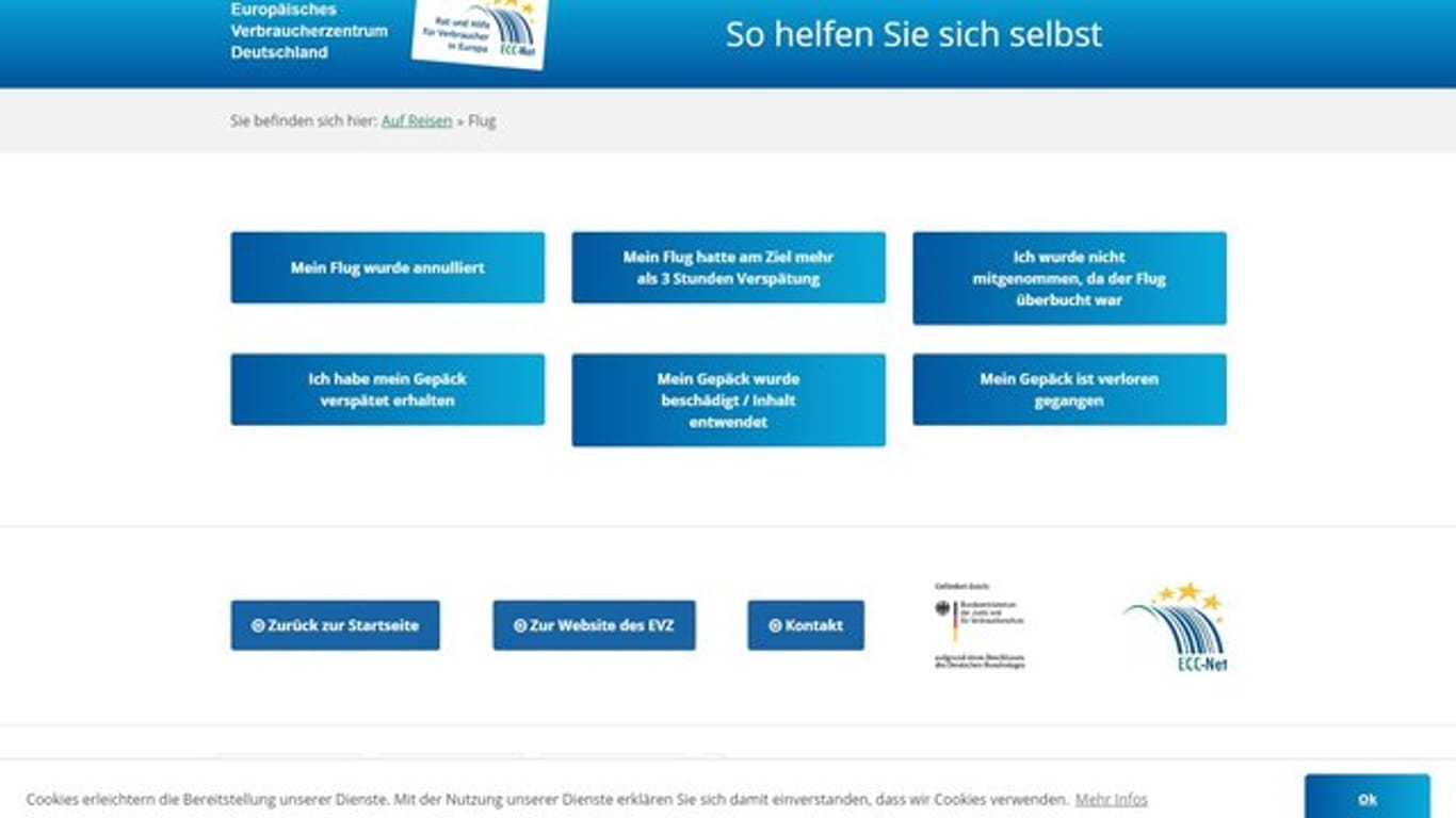 Flug zu spät? Flug ausgefallen? Koffer weg? Das Europäische Verbraucherzentrum Deutschland (EVZ) hat eine eigene Website, die beim Einfordern von Ansprüchen hilft.