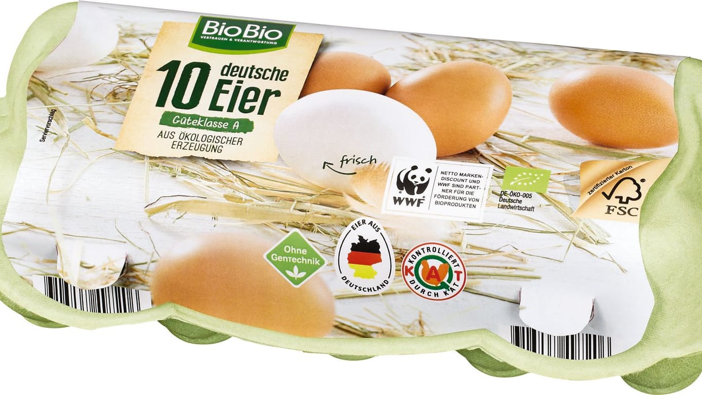 Eier von BioBio: Zehnerpackungen der Marke BioBio mit der Printnummer 0-DE-0359721 sind vom Rückruf betroffen.