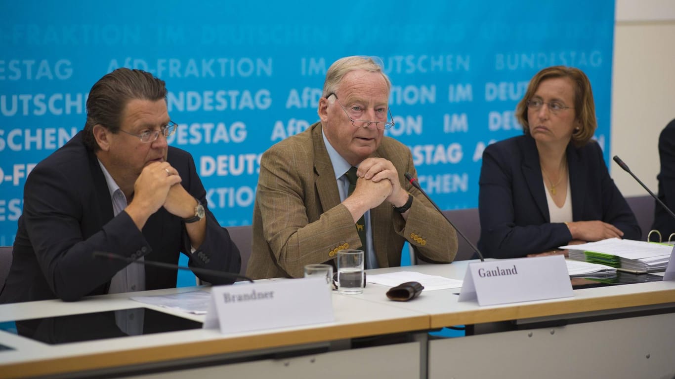 Eine Pressekonferenz der Alternative für Deutschland (AfD): v.l. Stephan Brandner, Alexander Gauland und Beatrix von Storch.