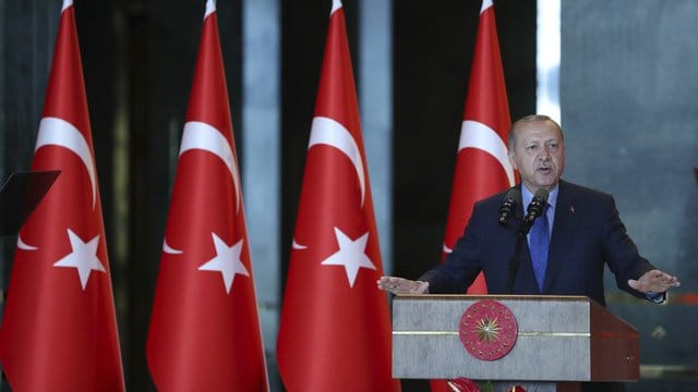 Recep Tayyip Erdogan, Präsident der Türkei, bei einer Rede vor türkischen Botschaftern in Ankara.