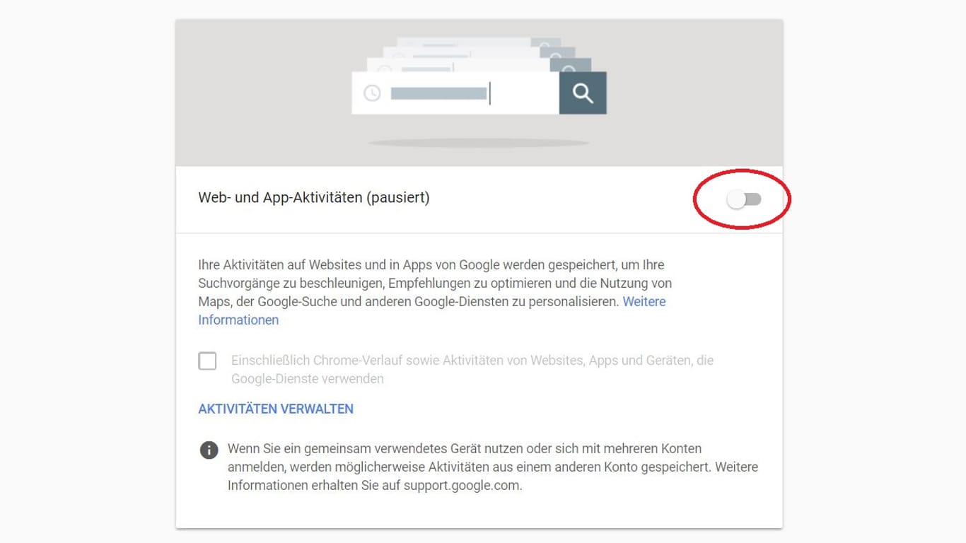 Um zu verhindern, dass Google den Standortverlauf speichert, pausieren Sie auch "Web- und App-Aktivitäten".