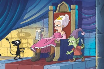 Prinzessin Bean und ihre Freunde in einer Szene aus der Trickfilmserie "Disenchantment": Die ersten sieben Episoden erscheinen am 21.08.2018 auf Netflix.