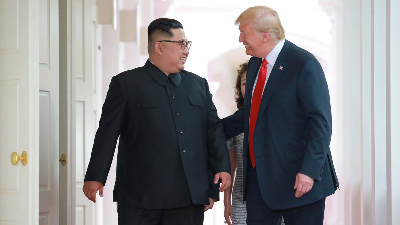 US-Präsident Donald Trump mit Nordkoreas Machthaber Kim Jong Un bei dem Treffen im Juni: Trump betonte, dass die Chemie zwischen ihnen stimme (Archivbild)