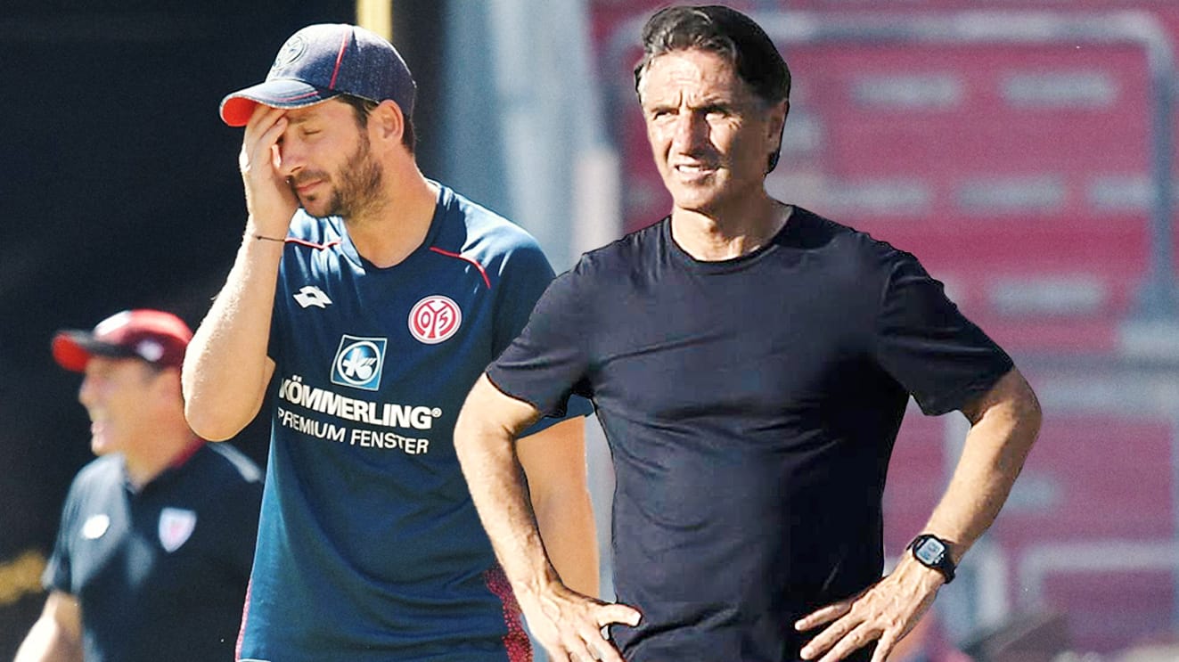 Sandro Schwarz von Mainz 05 (links) und Bruno Labbadia vom VfL Wolfsburg.