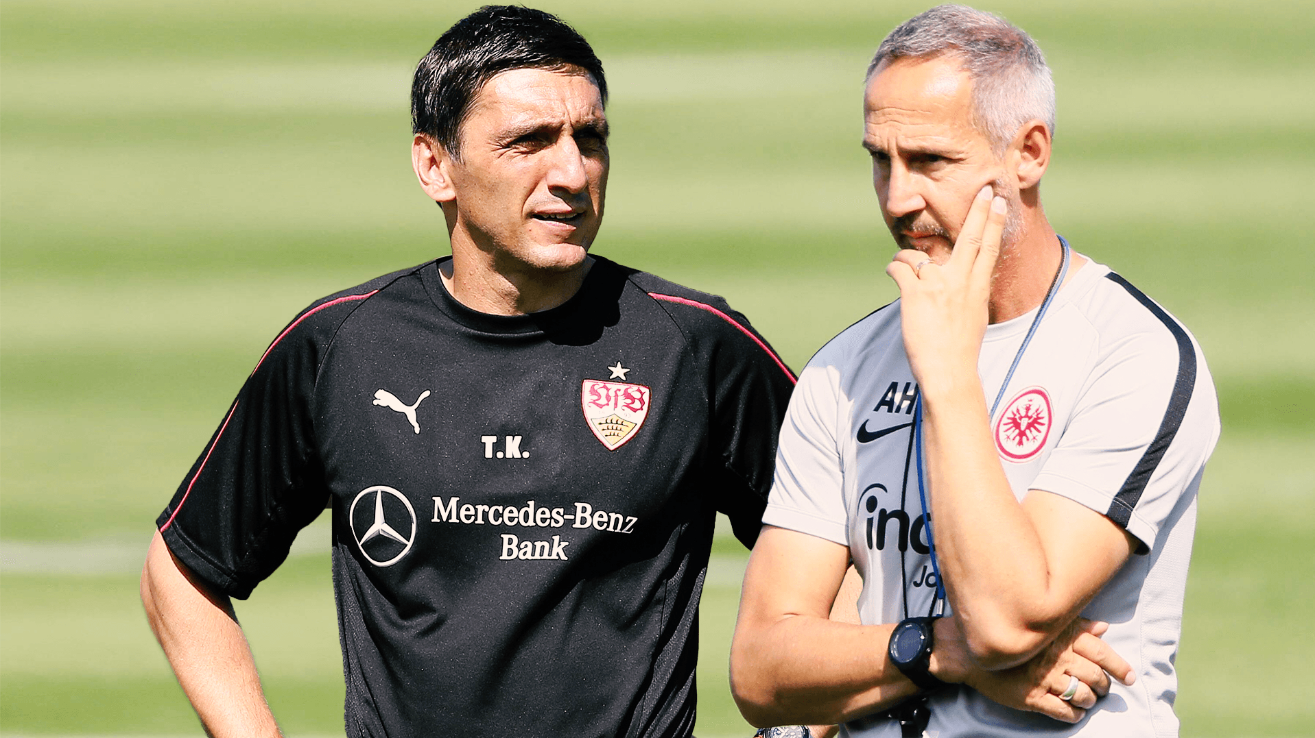 Zwei Trainer mit unterschiedlichen Problemen: Tayfun Korkut vom VfB Stuttgart (l.) und Adi Hütter von Eintracht Frankfurt.