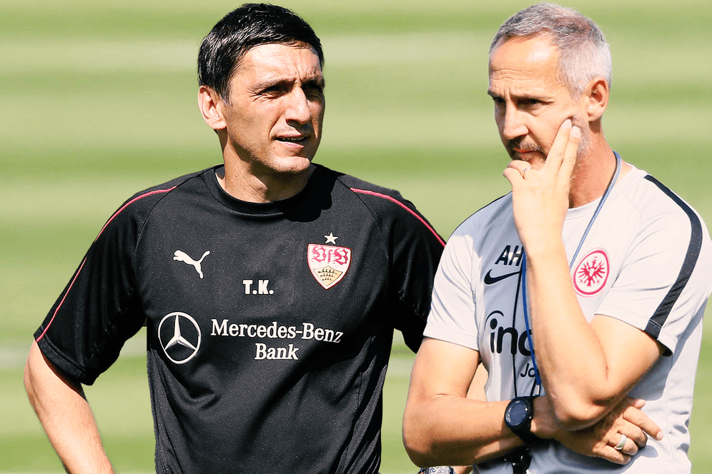 Zwei Trainer mit unterschiedlichen Problemen: Tayfun Korkut vom VfB Stuttgart (l.) und Adi Hütter von Eintracht Frankfurt.
