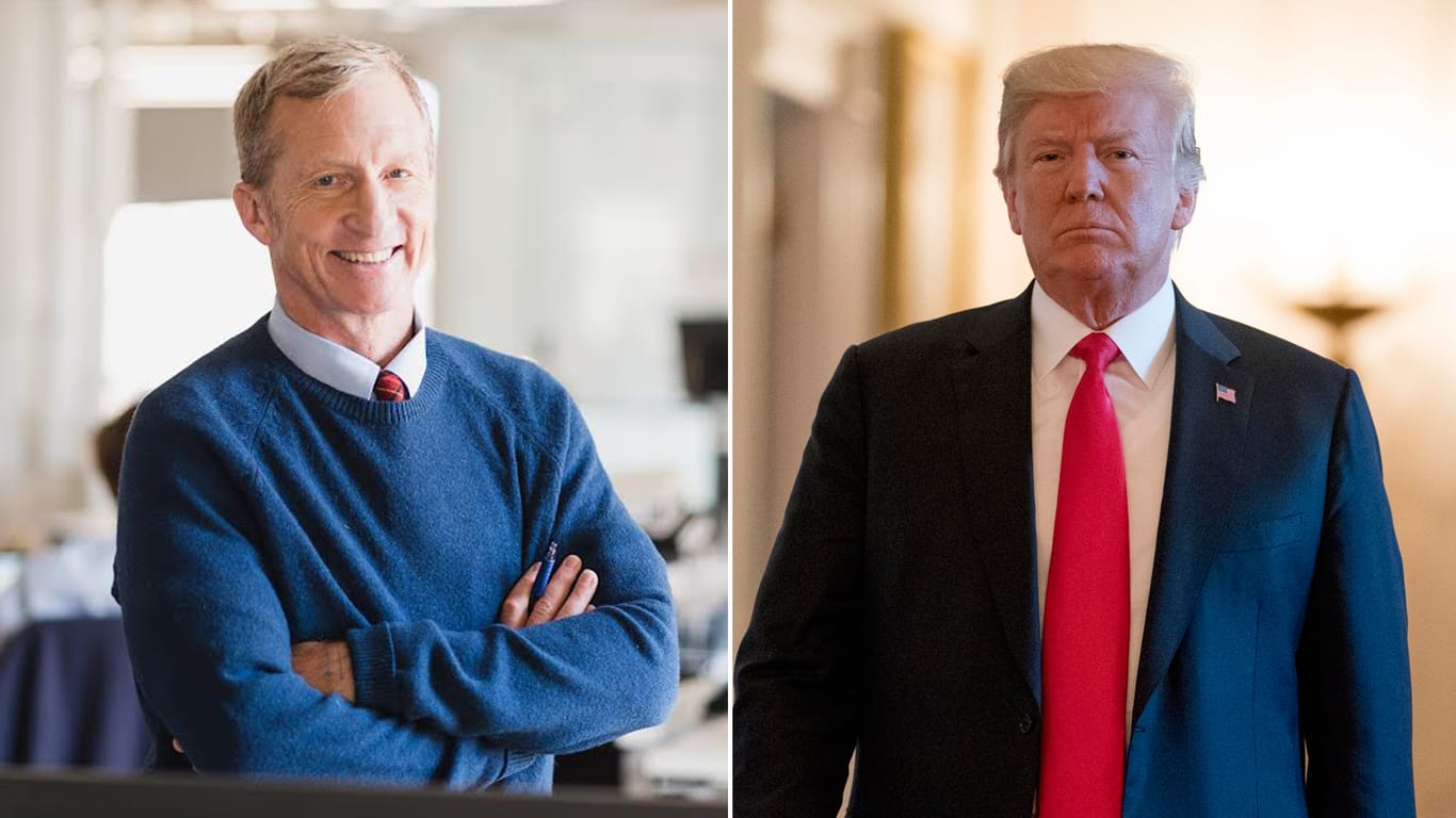 Tom Steyer (l.) investiert ein Vermögen, um Donald Trump (r.) aus dem Präsidentenamt zu vertreiben.