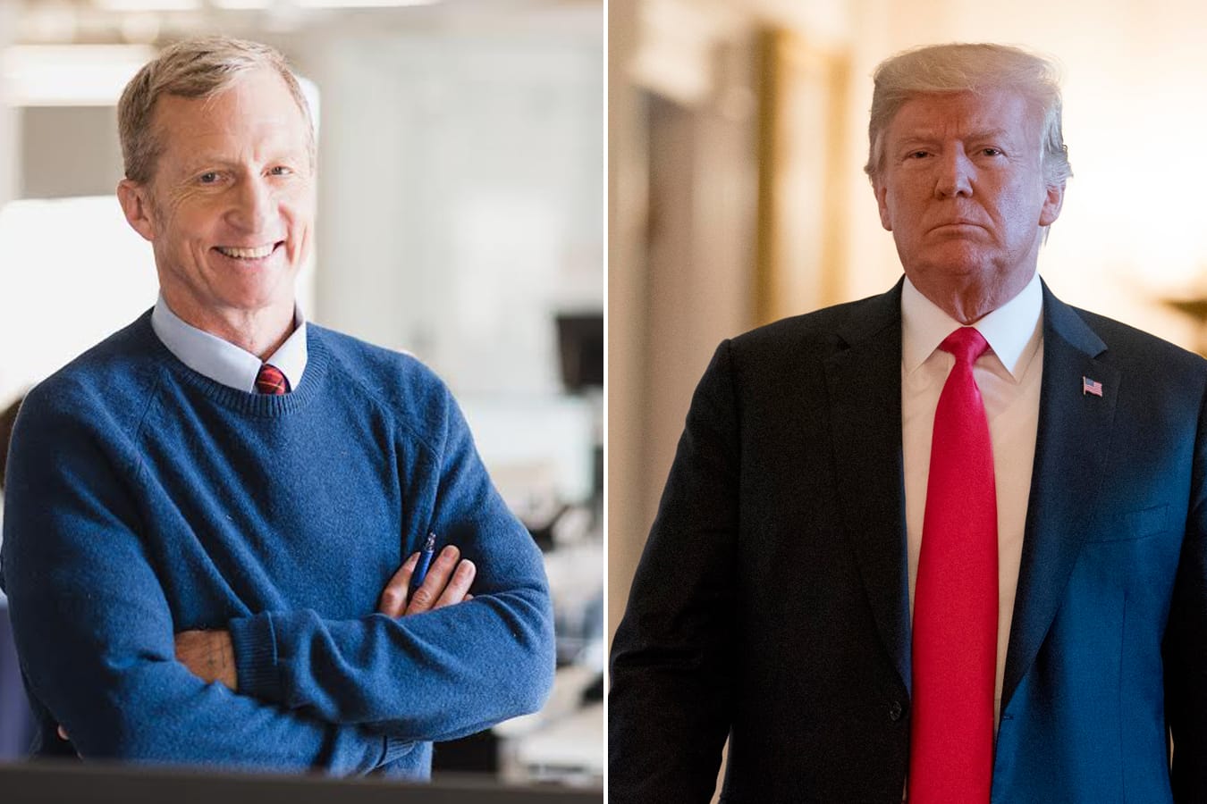 Tom Steyer (l.) investiert ein Vermögen, um Donald Trump (r.) aus dem Präsidentenamt zu vertreiben.