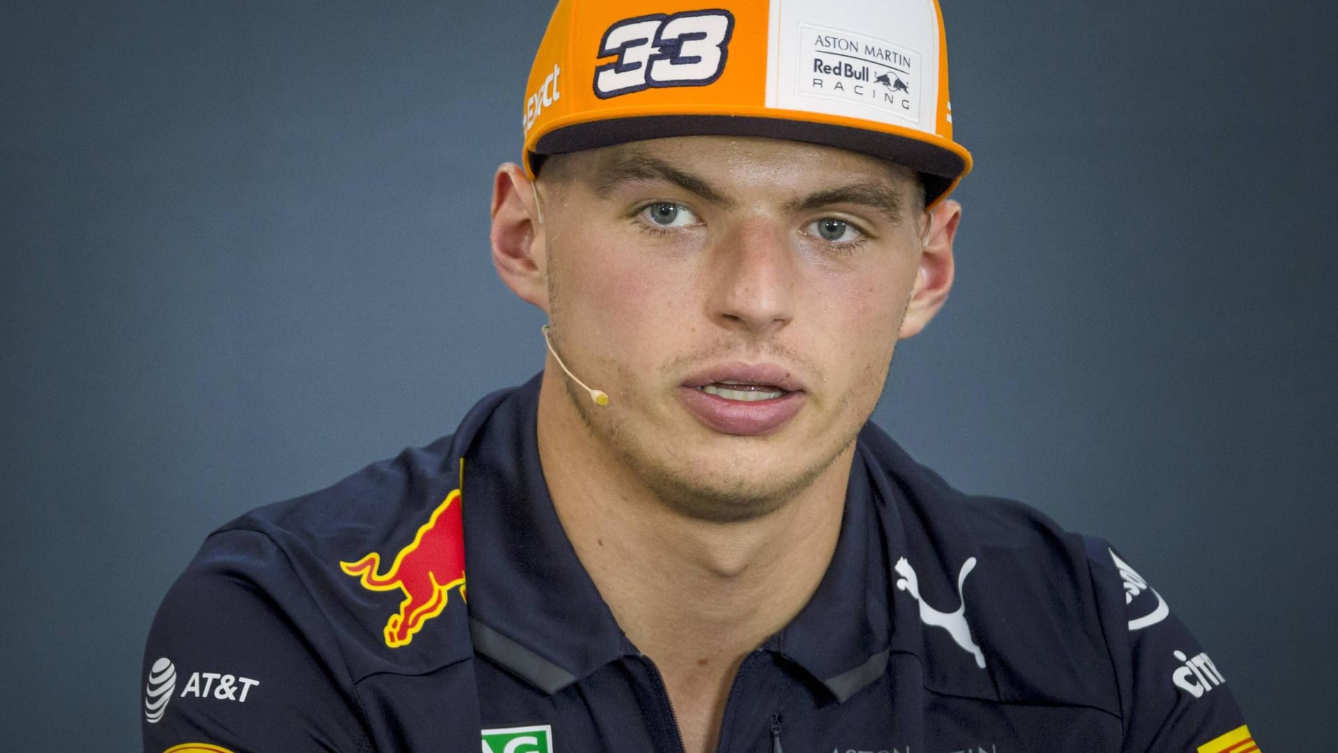 Max Verstappen bei der Pressekonferenz in Belgien.