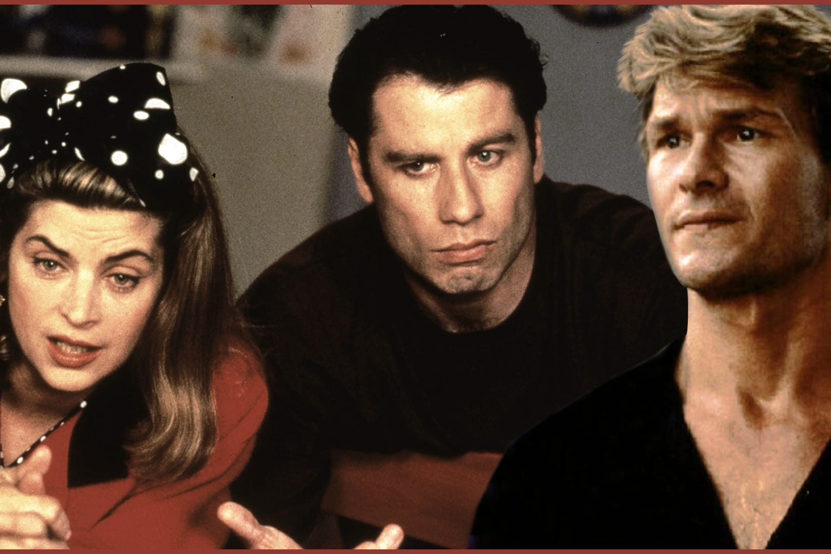 Liebe unter Kollegen: Kirstie Alley (l.) stand mit John Travolta und Patrick Swayze vor der Kamera.